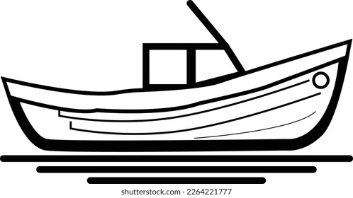 Vector illustration of a Sailing boat, Cute boat with sails on a white isolated background. Sailboat and water waves