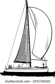 vector illustration of the sailing boat on the sea