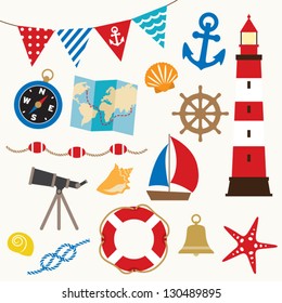 Vector illustration of sailing elements set.