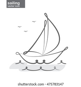 Vector illustration: Sailing icon with isolated yacht on white background. Line design.