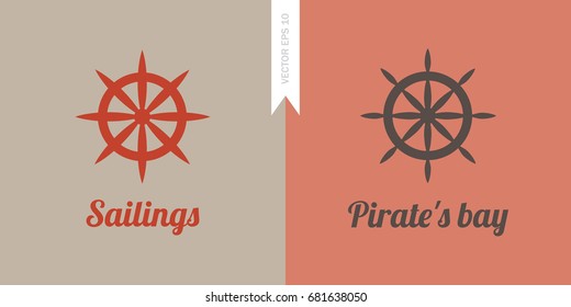 Vector illustration. Sailing logo. A ship's wheel or boat's wheel graphic. Pastel colors