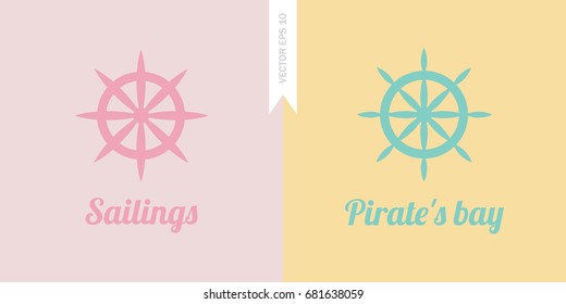 Vector illustration. Sailing logo. A ship's wheel or boat's wheel graphic. Pastel colors