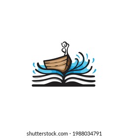 Vektorgrafik, Illustration. Segeln auf dem Buch für Bildung. Bildungsunternehmen
