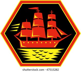 vector illustration of a sailing ship or clipper