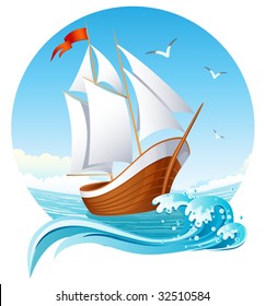 Vector illustration - sailing ship emblem