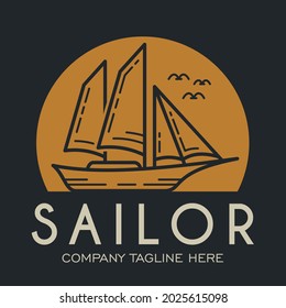 vector illustration of sailing ship with hand drawn style. sailor logo concept.