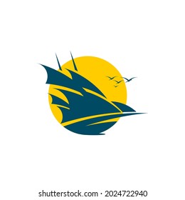 ilustración vectorial del icono del barco de vela en puesta de sol