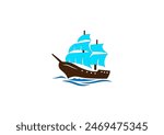 Vector illustration of a sailing ship in a minimalist style on a white background for a logo