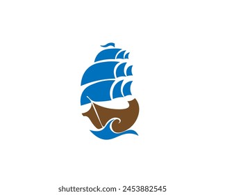Vector illustration of a sailing ship in a minimalist style on a white background for a logo