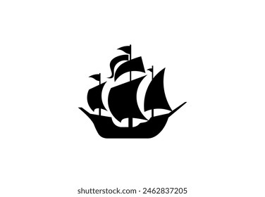 Vector illustration of a sailing ship in a minimalist style on a white background for a logo		