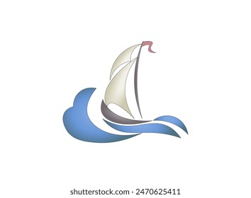 Vector illustration of a sailing ship in a minimalist style on a white background for a logo	