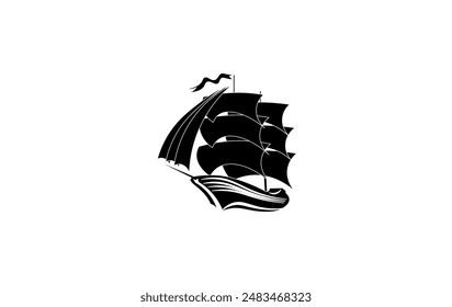 Vector illustration of a sailing ship in a minimalist style on a white background for a logo	