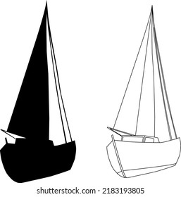 Vector illustration of a sailing ship.Silhouette and outline.