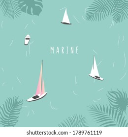Vector illustration, sailing yachts in the harbor.