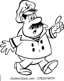 
Vector illustration of a sailor in antique uniform explaining
