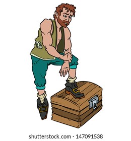 Vector illustration of sailor and chest