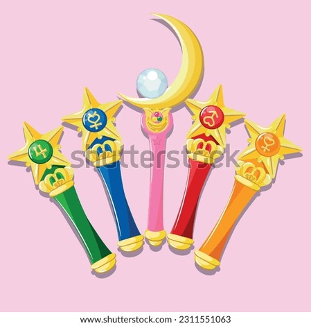 vector illustration of sailor moon scepters and scout sailors