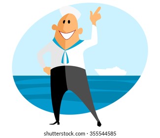 Vector illustration of a sailor and sea