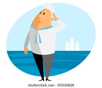Vector illustration of a sailor and sea