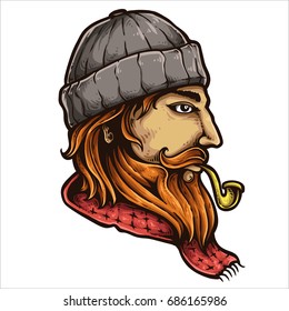 vector illustration of sailor smoking pipe