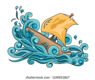 Vector illustration of a sailship braving a storm.