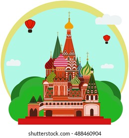 Vector illustration of Sain Basil's Cathedral . Flat Design.