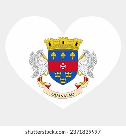 Vector illustration of the Saint Barthelemy flag with a heart shaped isolated on plain background. I love Saint Barthelemy. Happy Independence Day