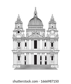 Vector illustration of Saint Paul’s Cathedral in London in black and white sketch style