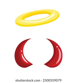 Vector illustration of saint golden glowing circle halo and red demon horns evil