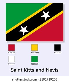 Vector Illustration of Saint Kitts and Nevis flag isolated on light blue background. Illustration Saint Kitts and Nevis flag with Color Codes. 