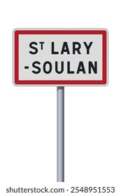 Vector illustration of the Saint Lary Soulan commune entrance road sign on metallic pole