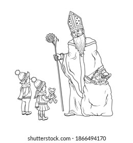 Vector illustration of Saint Nicholas with children