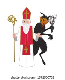 Vector illustration of Saint Nicholas and Krampus