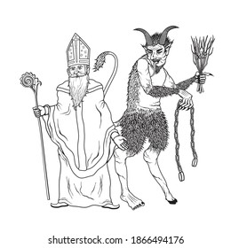 Vector illustration of Saint Nicholas and Krampus