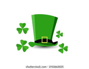 Vector illustration of Saint Patrick Day. Cloverleaf and Green Hat. Papercut.