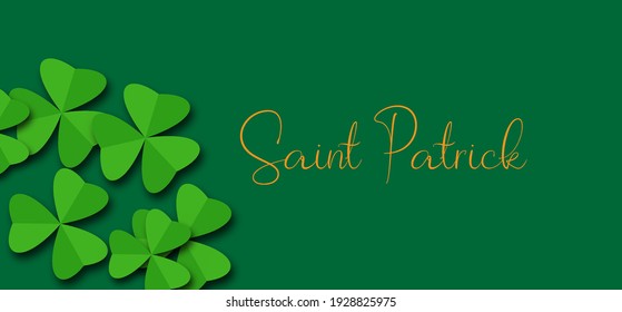 Vector illustration of Saint Patrick Day. Cloverleaf and Green Hat. Papercut.