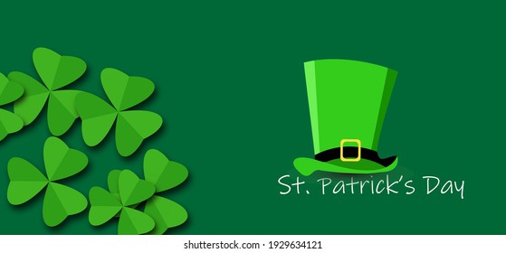 Vector illustration of Saint Patrick Day. Cloverleaf and Green Hat. Papercut.