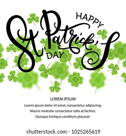 Vector illustration, Saint Patrick's day greeting card design. Happy St. Patrick's day lettering.