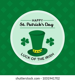 Vector Illustration for Saint Patricks Day celebrations for backgrounds, greetings, poster,  greetings, banners. Calligraphic Lettering Happy St Patrick's Day. Treasure of Leprechaun and green hat.