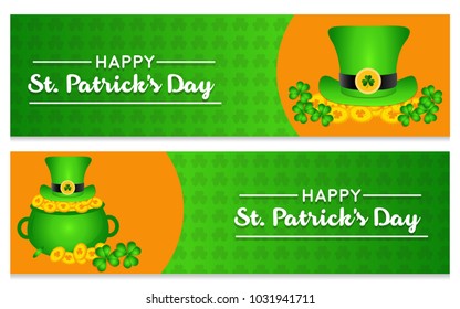 Vector Illustration for Saint Patricks Day celebrations for backgrounds, greetings, poster,  greetings, banners. Calligraphic Lettering Happy St Patrick's Day. Treasure of Leprechaun and green hat.