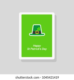 Vector illustration of Saint Patrick's Day greeting card with flat stylized green hat