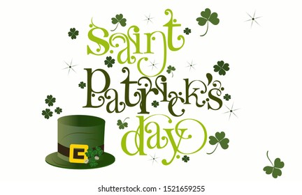 Vector illustration Saint Patrick's Day hand drawn lettering, greetings card with clover leaves. 