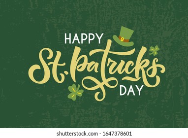 Vektorillustration Illustration des Logotyps von Saint Patrick's Day. St.Patricks Day Feier Design auf strukturiertem Hintergrund. Schriftzeichen prangern. Handskizzierte St.Patricks Day-Ikone. Bierfestival-Dekorationszeichen