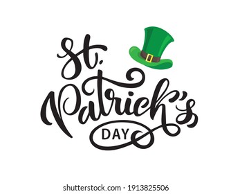 Vector illustration of Saint Patrick's Day logotype. Celebration design on white background with a green hat. Lettering typography. Beer festival decoration.