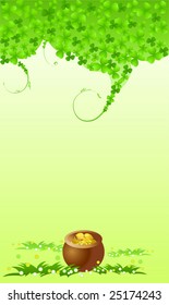 Vector illustration of Saint Patrick's Day card with pot full of gold