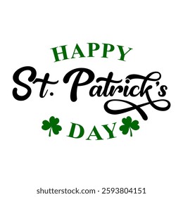 Vector illustration of Saint Patrick's Day logotype. Handwritten, elegant, modern brush lettering composition.Celebration design on a white background. Lettering typography. Beer festival decoration