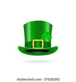 Vector illustration Saint Patrick's Day card with clover leaf and green hat. 