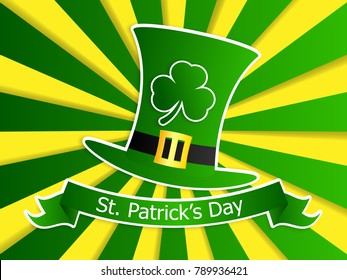 vector illustration of saint patrick's day with green leprechaun hat and clover background