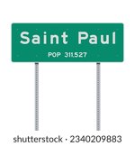 Vector illustration of the Saint Paul (Minnesota) City Limit green road sign on metallic posts