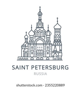 Vector illustration of SAINT PETERSBURG in the country of RUSSIA. Linear icon of the famous, modern city symbol. Cityscape outline line icon of city landmark on a white background.  